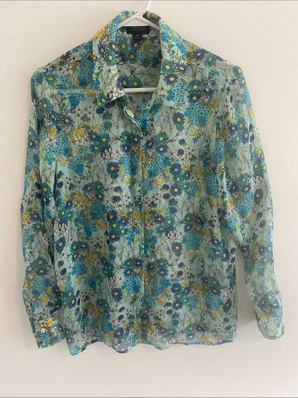 Carlisle Silk Sheer Floral Button Down Blouse L/S Size 8